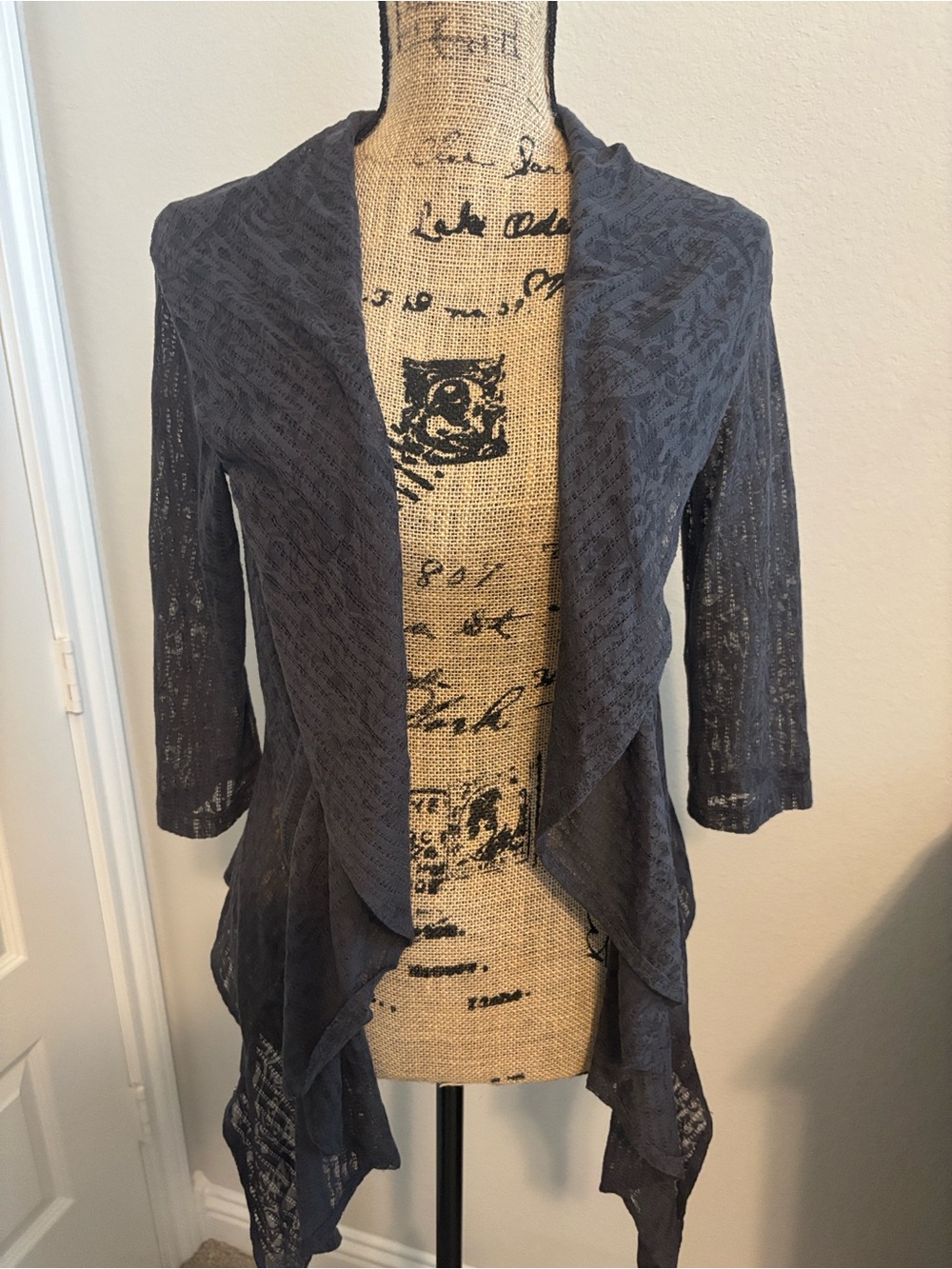 Ronen Chen Open-Front Draped Cardigan - Charcoal Gray - Small/Medium